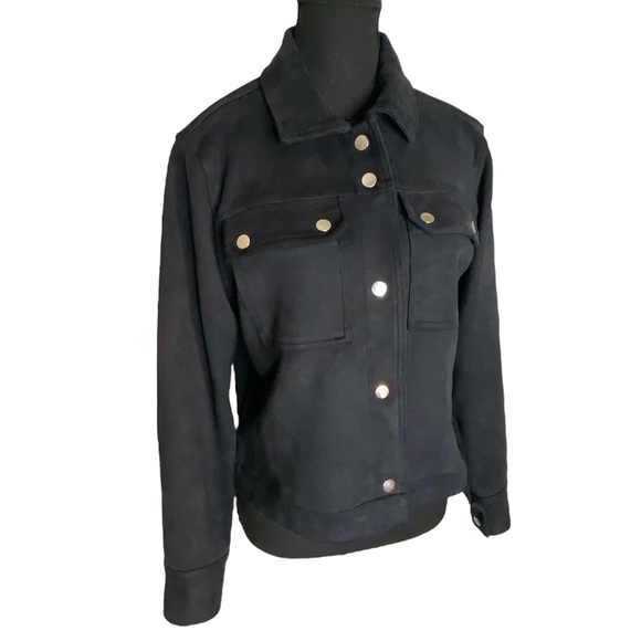 dip Jackets & Blazers - DIP Black Microsuede Jacket Crop Biker Moto Snaps Pockets Lightweight Sz Medium